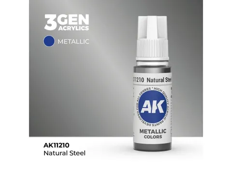 Lahvička akrylové barvy AK Acrylics 3GEN AK11210 přírodní ocel Natural Steel 17 ml