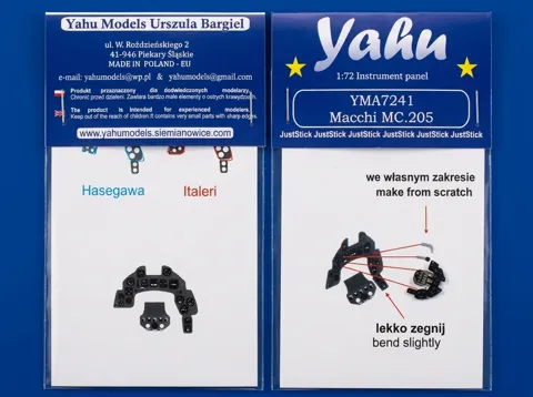 Barevný fotolept přístrojové desky Yahu Models YMA7241 pro MC.205 v měřítku 1/72