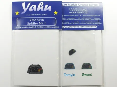 Barevný fotolept Yahu Models YMA7248 – přístrojová deska Spitfire I v měřítku 1/72