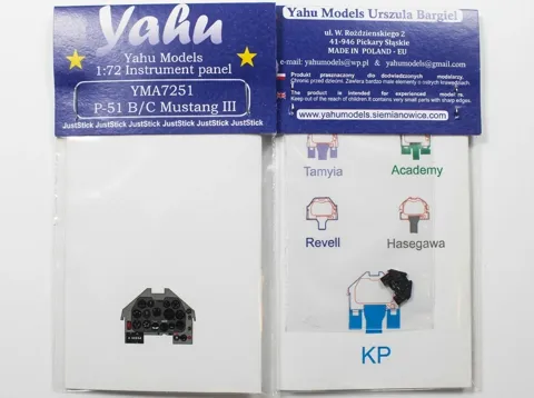 Barevný fotolept Yahu Models YMA7251 – přístrojová deska P-51 B/C v měřítku 1/72