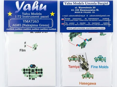 Barevný fotolept přístrojové desky Yahu Models YMA7263 A6M5 Nakajima Green v měřítku 1/72