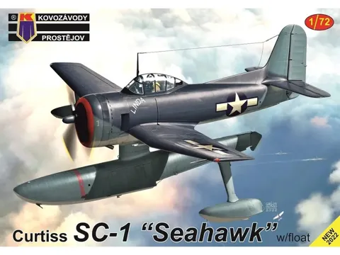 Krabice plastikové stavebnice Kovozávody Prostějov 1/72 Curtiss SC-1 Seahawk float