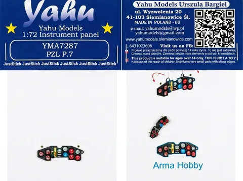 Barevná fotoleptaná přístrojová deska Yahu Models YMA7287 PZL P.7 v měřítku 1/72