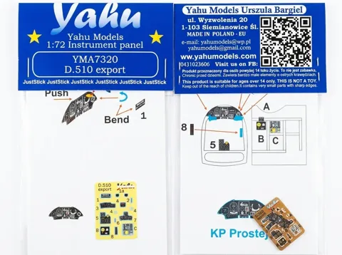 Barevný fotolept přístrojové desky Yahu Models YMA7320 pro Dewoitine D.510 export v měřítku 1/72