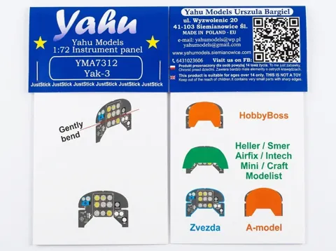 Barevná fotoleptaná přístrojová deska Yahu Models YMA7312 Yak-3 v měřítku 1/72