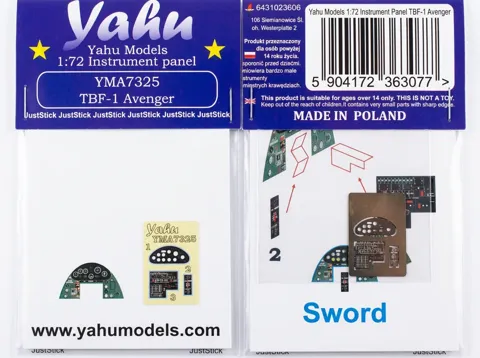 Barevný fotolept Yahu Models YMA7325, přístrojová deska TBF-1 Avenger v měřítku 1/72