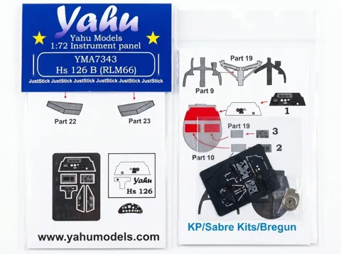 Barevný fotolept Yahu Models YMA7343 – přístrojová deska Hs 126 B-1 v měřítku 1/72