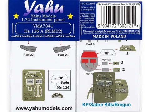 Barevná fotoleptaná přístrojová deska Yahu Models YMA7341 Hs-126 A-1 v měřítku 1/72