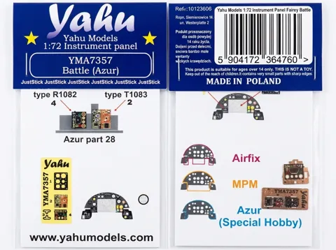 Barevný fotolept Yahu Models YMA7357 – přístrojová deska Fairey Battle v měřítku 1/72