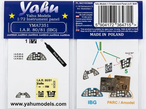 Barevný fotolept Yahu Models YMA7351 – přístrojová deska I.A.R. 80/81 v měřítku 1/72
