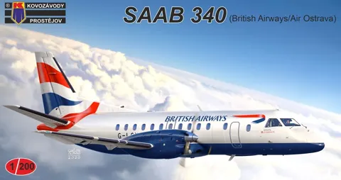Krabice stavebnice Kovozávody Prostějov KPM2002 SAAB 340 v měřítku 1/200