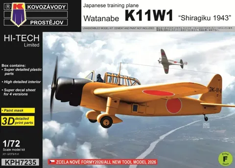 Krabice stavebnice Kovozávody Prostějov KPH7235 Watanabe K11W1 Shiragiku 1943 v měřítku 1/72