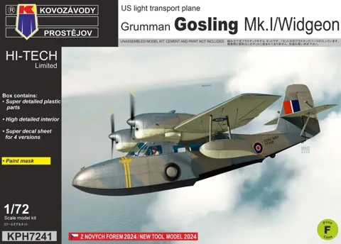 Krabice plastikové stavebnice Kovozávody Prostějov KPH7241 Gosling Mk.I / Widgeon v měřítku 1/72