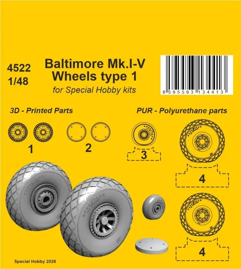 Resinová kola CMK 4522 pro Baltimore Mk.I-V v měřítku 1/48