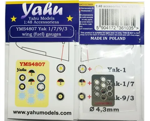 Barevně tištěná sada palivoměrů Yahu Models YMS4807 pro Yak-1/3/7/9 v měřítku 1/48