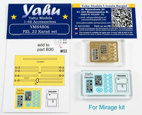 Detailní sada Yahu Models YMS4806 PZL.23 Karaś v měřítku 1/48 pro stavebnice Mirage
