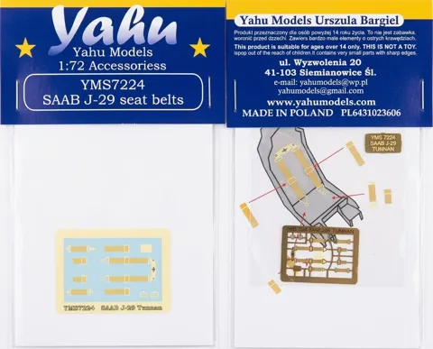 Fotoleptané bezpečnostní pásy Yahu Models YMS7224 pro SAAB J-29 Tunnan v měřítku 1/72