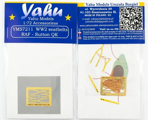 Fotoleptaný plát Yahu Models YMS7211 bezpečnostní pásy RAF Sutton QK v měřítku 1/72