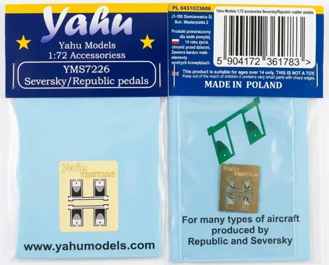 Fotoleptaný plát Yahu Models YMS7226 s pedály směrového řízení Seversky/Republic v měřítku 1/72