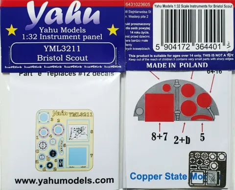 Předbarvená přístrojová deska Yahu Models YML3211 Bristol Scout v měřítku 1/32
