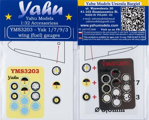Barevně tištěná sada palivoměrů Yahu Models YMS3203 pro modely Yak v měřítku 1/32