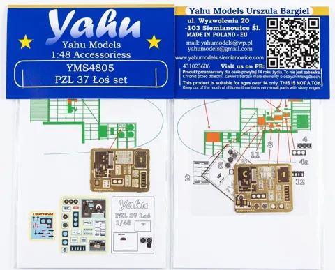 Detailní sada Yahu Models YMS4805 PZL 37 Łoś v měřítku 1/48 pro stavebnice Mirage