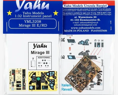 Předbarvená přístrojová deska Yahu Models YML3208 Mirage III E/R v měřítku 1/32