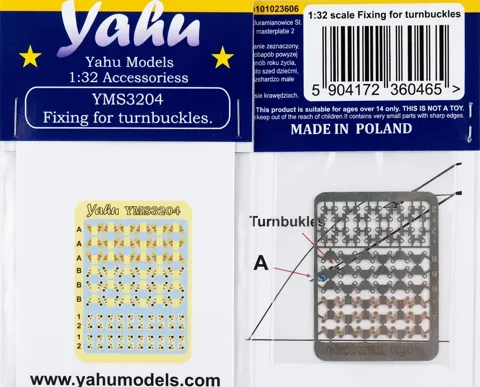 Fotoleptaná sada Yahu Models YMS3204 úchyty napínáků výpletu v měřítku 1/32