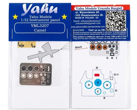 Předbarvená přístrojová deska Yahu Models YML3207 Camel v měřítku 1/32 pro Wingnut Wings
