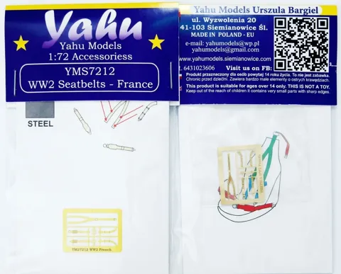 Fotoleptaný plát Yahu Models YMS7212 bezpečnostní pásy WW2 Francie v měřítku 1/72