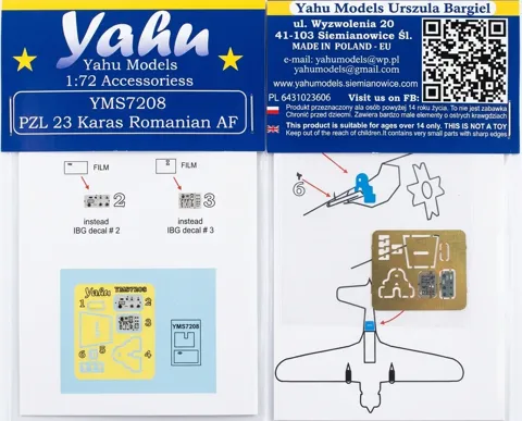 Doplňková sada Yahu Models YMS7208 PZL.23 Karaś rumunské letectvo v měřítku 1/72