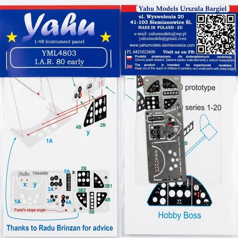 Předbarvená přístrojová deska Yahu Models YML4803 pro I.A.R. 80 early v měřítku 1/48