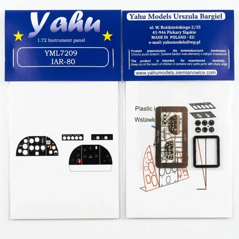 Předbarvená přístrojová deska Yahu Models YML7209 IAR-80 v měřítku 1/72
