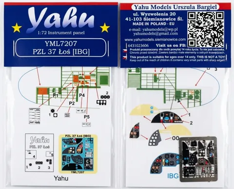 Předbarvená přístrojová deska Yahu Models YML7207 PZL 37 Łoś v měřítku 1/72