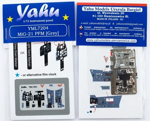 Předbarvená přístrojová deska Yahu Models YML7204 MiG-21 PFM v měřítku 1/72