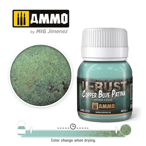 Kelímek efektu AMMO Mig A.MIG-2255 U-RUST Copper Blue Patina 40 ml