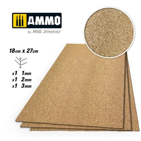 Balení syntetického korku AMMO Mig 8838 CREATE CORK jemné zrnitosti, archy 1, 2 a 3 mm