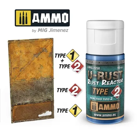 Dóza 15 ml AMMO Mig U-RUST Rust Reactor Type 2 pro tvorbu rezivých efektů