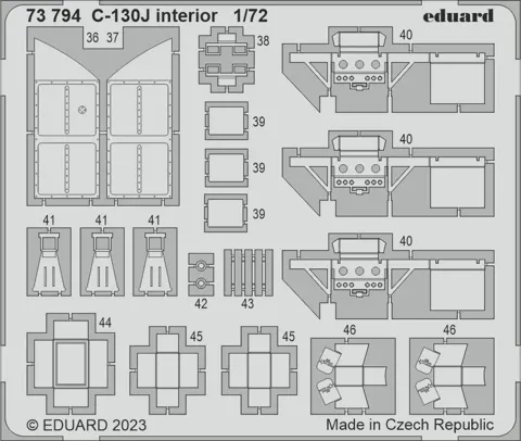 Fotoleptaná sada Eduard 73794 interiér C-130J 1/72 s barevnými díly kabiny