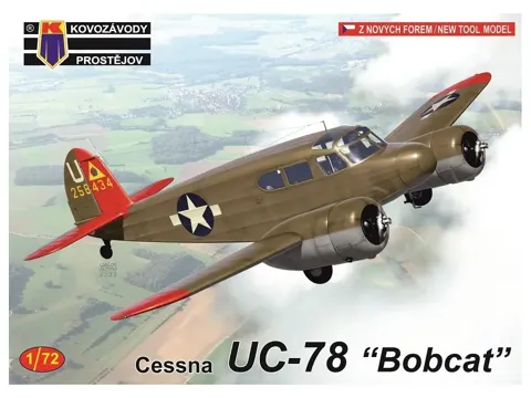 Krabice plastikové stavebnice Kovozávody Prostějov 1/72 Cessna UC-78 Bobcat KPM0349