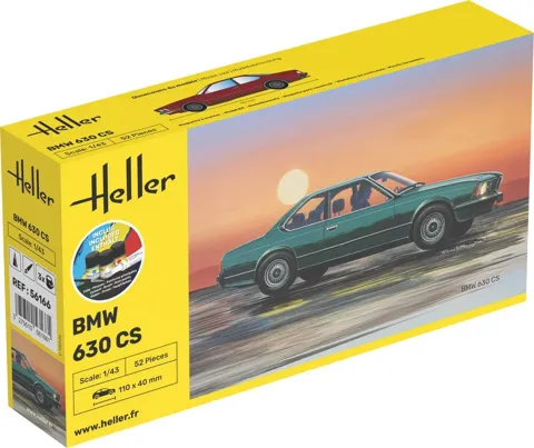 Krabice stavebnice Heller 56166 Starter Kit BMW 630 CS v měřítku 1/43 s barvami, lepidlem a štětcem