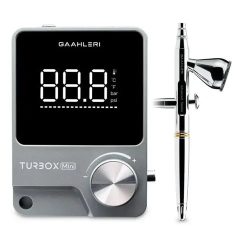Sada Gaahleri TurboX Mini 47606 – stolní kompresor s digitálním displejem a airbrush Seeker 03 s hadicí
