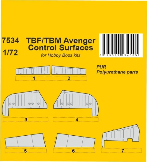 CMK 7534 resinové řídicí plochy pro TBF/TBM Avenger 1/72, stavebnice Hobby Boss