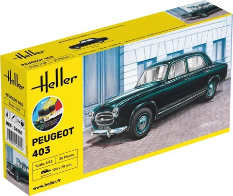 Stavebnice Heller 56161 Starter Kit Peugeot 403 v měřítku 1/43 s barvami, lepidlem a štětcem