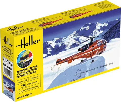 Krabice stavebnice Heller 56289 Alouette III Sécurité Civile 1/72 Starter Kit