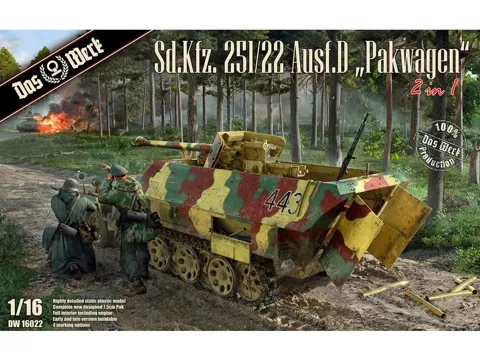 Krabice stavebnice Das Werk DW16022 Sd.Kfz. 251/22 Ausf.D Pakwagen v měřítku 1/16
