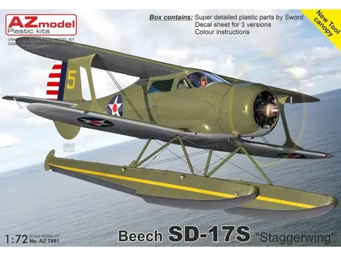 Krabice plastikové stavebnice AZ Model AZ7891 Beech SD-17S Staggerwing v měřítku 1/72