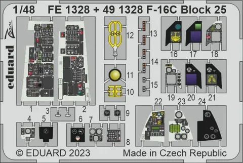 Barevný fotolept Eduard FE1328 Zoom F-16C Block 25 v měřítku 1/48 pro stavebnici Kinetic