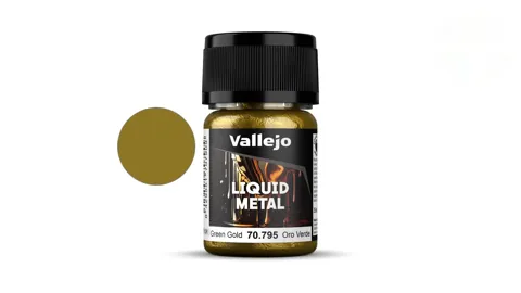 Lahvička metalické barvy Vallejo Liquid Metal 70795 zelené zlato 35 ml