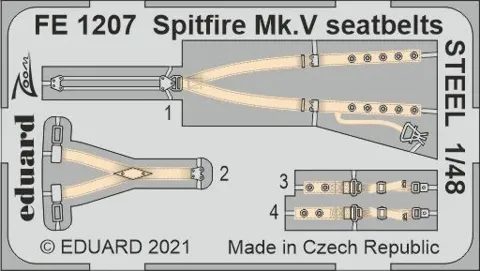 Barevný ocelový fotolept Eduard Zoom FE1207 upínací pásy Spitfire Mk.V v měřítku 1/48